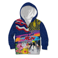 Hawaii Great Aloha Run 40th Anniversary Kid Hoodie Hibiscus and Kakau Pattern LT03 Zip Hoodie Blue - Polynesian Pride