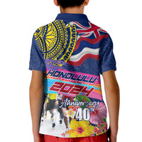Hawaii Great Aloha Run 40th Anniversary Kid Polo Shirt Hibiscus and Kakau Pattern LT03 - Polynesian Pride
