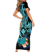 Hawaii Short Sleeve Bodycon Dress Whale Mix Hibiscus and Kanaka Maoli LT03 - Polynesian Pride