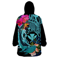 Hawaii Wearable Blanket Hoodie Whale Mix Hibiscus and Kanaka Maoli LT03 - Polynesian Pride