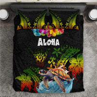 Hawaii Lei Day Bedding Set Hibiscus Wreath and Polynesian Pattern LT03 Black - Polynesian Pride