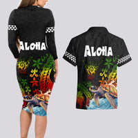 Hawaii Lei Day Couples Matching Long Sleeve Bodycon Dress and Hawaiian Shirt Hibiscus Wreath and Polynesian Pattern LT03 - Polynesian Pride