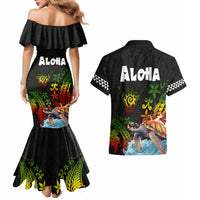 Hawaii Lei Day Couples Matching Mermaid Dress and Hawaiian Shirt Hibiscus Wreath and Polynesian Pattern LT03 - Polynesian Pride