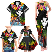 Hawaii Lei Day Family Matching Tank Maxi Dress and Hawaiian Shirt Hibiscus Wreath and Polynesian Pattern LT03 - Polynesian Pride