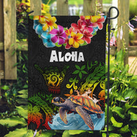 Hawaii Lei Day Garden Flag Hibiscus Wreath and Polynesian Pattern LT03 Garden Flag Black - Polynesian Pride