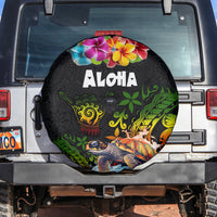 Hawaii Lei Day Spare Tire Cover Hibiscus Wreath and Polynesian Pattern LT03 Black - Polynesian Pride