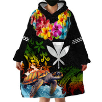 Hawaii Lei Day Wearable Blanket Hoodie Hibiscus Wreath and Polynesian Pattern LT03 - Polynesian Pride