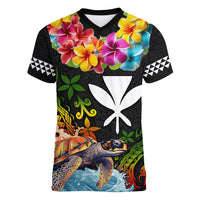 Hawaii Lei Day Women V Neck T Shirt Hibiscus Wreath and Polynesian Pattern