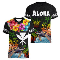 Hawaii Lei Day Women V Neck T Shirt Hibiscus Wreath and Polynesian Pattern