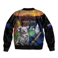 Australia and New Zealand ANZAC Day Bomber Jacket Tui Bird and Koala mix Maori and Aboriginal Pattern LT03 - Polynesian Pride