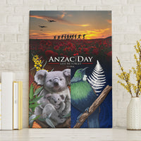 Australia and New Zealand ANZAC Day Canvas Wall Art Tui Bird and Koala mix Maori and Aboriginal Pattern LT03 Without Frame Black - Polynesian Pride