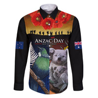 Australia and New Zealand ANZAC Day Family Matching Off The Shoulder Long Sleeve Dress and Hawaiian Shirt Tui Bird and Koala mix Maori and Aboriginal Pattern