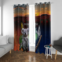 Australia and New Zealand ANZAC Day Window Curtain Tui Bird and Koala mix Maori and Aboriginal Pattern LT03 With Grommets Black - Polynesian Pride