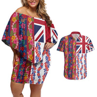 Hawaiian Lei Couples Matching Off Shoulder Short Dress and Hawaiian Shirt National Flag Striped Style LT03 Red - Polynesian Pride