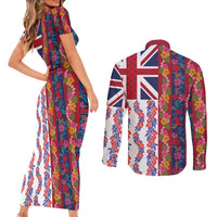 Hawaiian Lei Couples Matching Short Sleeve Bodycon Dress and Long Sleeve Button Shirt National Flag Striped Style LT03 - Polynesian Pride