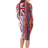 Hawaiian Lei Family Matching Long Sleeve Bodycon Dress and Hawaiian Shirt National Flag Striped Style