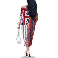 Hawaiian Lei Family Matching Off The Shoulder Long Sleeve Dress and Hawaiian Shirt National Flag Striped Style