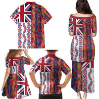 Hawaiian Lei Family Matching Puletasi and Hawaiian Shirt National Flag Striped Style