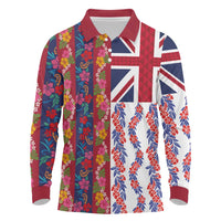 Hawaiian Lei Long Sleeve Polo Shirt National Flag Striped Style LT03 Red - Polynesian Pride