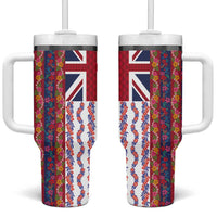 Hawaiian Lei Tumbler With Handle National Flag Striped Style LT03 One Size: 40 oz Red - Polynesian Pride