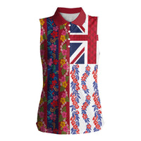 Hawaiian Lei Women Sleeveless Polo Shirt National Flag Striped Style LT03 Female Red - Polynesian Pride