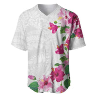 Hawaiian Hibiscus and Art Polynesian Tattoo Baseball Jersey White Color