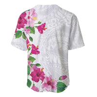 Hawaiian Hibiscus and Art Polynesian Tattoo Baseball Jersey White Color
