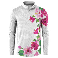 Hawaiian Hibiscus and Art Polynesian Tattoo Button Sweatshirt White Color LT03 White - Polynesian Pride