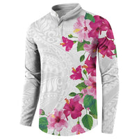 Hawaiian Hibiscus and Art Polynesian Tattoo Button Sweatshirt White Color LT03 - Polynesian Pride