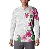 Hawaiian Hibiscus and Art Polynesian Tattoo Button Sweatshirt White Color LT03 - Polynesian Pride