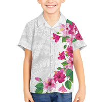 Hawaiian Hibiscus and Art Polynesian Tattoo Family Matching Tank Maxi Dress and Hawaiian Shirt White Color