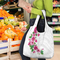 Hawaiian Hibiscus and Art Polynesian Tattoo Grocery Bag White Color LT03 - Polynesian Pride