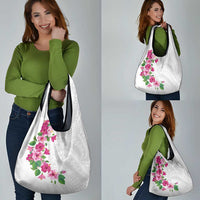 Hawaiian Hibiscus and Art Polynesian Tattoo Grocery Bag White Color LT03 - Polynesian Pride