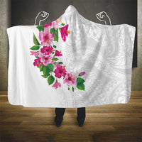 Hawaiian Hibiscus and Art Polynesian Tattoo Hooded Blanket White Color LT03 - Polynesian Pride
