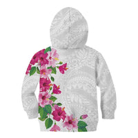 Hawaiian Hibiscus and Art Polynesian Tattoo Kid Hoodie White Color