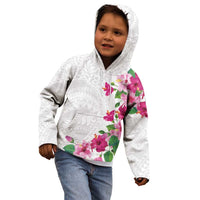 Hawaiian Hibiscus and Art Polynesian Tattoo Kid Hoodie White Color