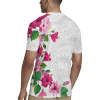 Hawaiian Hibiscus and Art Polynesian Tattoo Rugby Jersey White Color