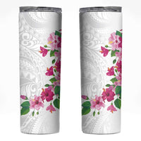 Hawaiian Hibiscus and Art Polynesian Tattoo Skinny Tumbler White Color