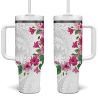 Hawaiian Hibiscus and Art Polynesian Tattoo Tumbler With Handle White Color LT03 One Size: 40 oz White - Polynesian Pride