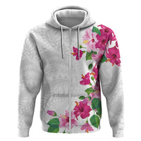 Hawaiian Hibiscus and Art Polynesian Tattoo Zip Hoodie White Color LT03 Zip Hoodie White - Polynesian Pride