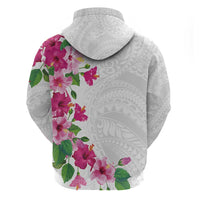 Hawaiian Hibiscus and Art Polynesian Tattoo Zip Hoodie White Color LT03 - Polynesian Pride