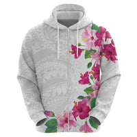 Hawaiian Hibiscus and Art Polynesian Tattoo Zip Hoodie White Color LT03 - Polynesian Pride