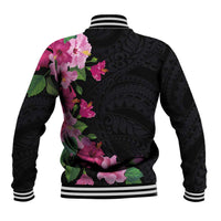 Hawaiian Hibiscus and Art Polynesian Tattoo Baseball Jacket Black Color LT03 - Polynesian Pride