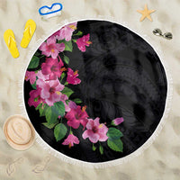 Hawaiian Hibiscus and Art Polynesian Tattoo Beach Blanket Black Color LT03 One Size 150cm Black - Polynesian Pride