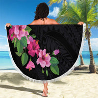 Hawaiian Hibiscus and Art Polynesian Tattoo Beach Blanket Black Color LT03 - Polynesian Pride