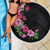Hawaiian Hibiscus and Art Polynesian Tattoo Beach Blanket Black Color LT03 - Polynesian Pride