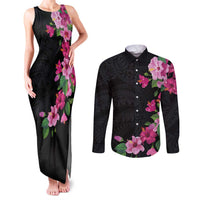 Hawaiian Hibiscus and Art Polynesian Tattoo Couples Matching Tank Maxi Dress and Long Sleeve Button Shirt Black Color LT03 Black - Polynesian Pride