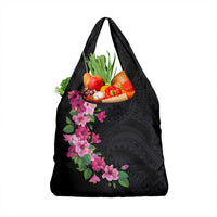 Hawaiian Hibiscus and Art Polynesian Tattoo Grocery Bag Black Color LT03 1-pack One Size Black - Polynesian Pride