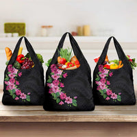 Hawaiian Hibiscus and Art Polynesian Tattoo Grocery Bag Black Color LT03 3-pack One Size Black - Polynesian Pride