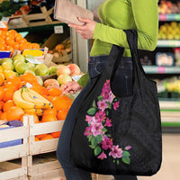 Hawaiian Hibiscus and Art Polynesian Tattoo Grocery Bag Black Color LT03 - Polynesian Pride